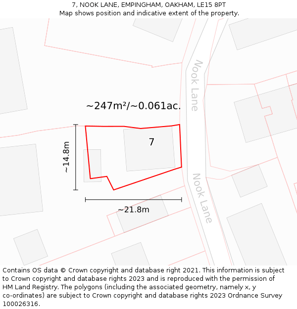 7, NOOK LANE, EMPINGHAM, OAKHAM, LE15 8PT: Plot and title map