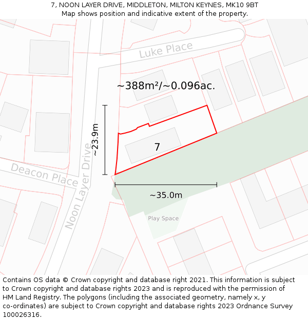7, NOON LAYER DRIVE, MIDDLETON, MILTON KEYNES, MK10 9BT: Plot and title map
