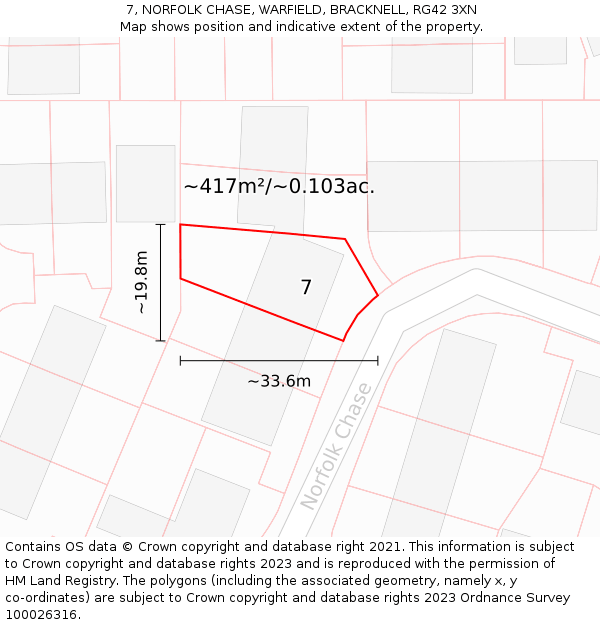 7, NORFOLK CHASE, WARFIELD, BRACKNELL, RG42 3XN: Plot and title map