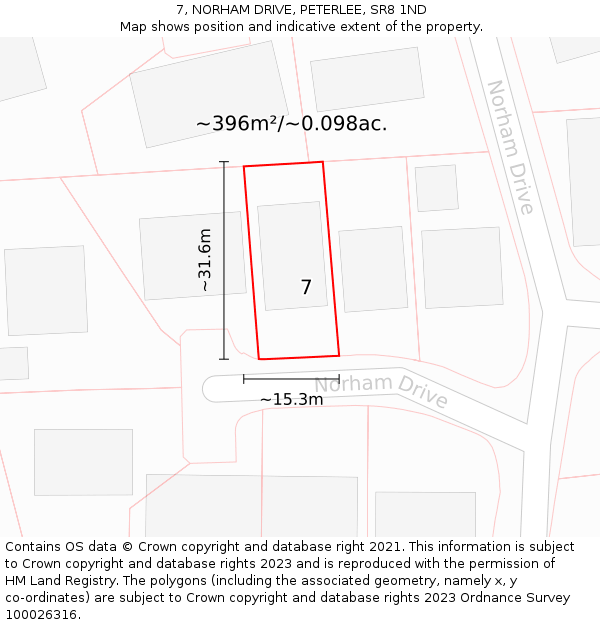 7, NORHAM DRIVE, PETERLEE, SR8 1ND: Plot and title map