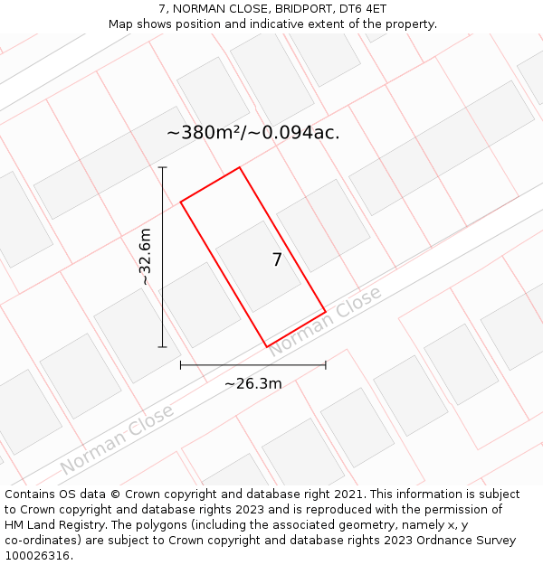7, NORMAN CLOSE, BRIDPORT, DT6 4ET: Plot and title map