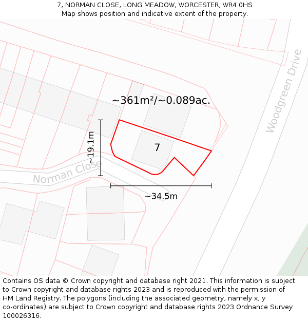7, NORMAN CLOSE, LONG MEADOW, WORCESTER, WR4 0HS: Plot and title map