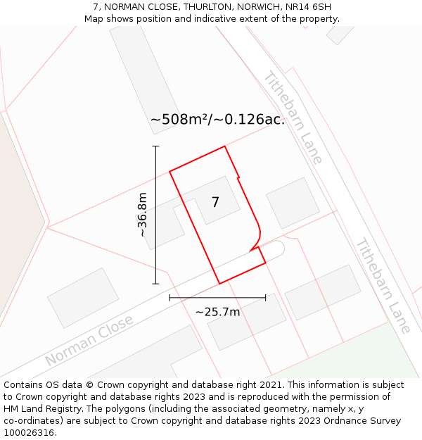 7, NORMAN CLOSE, THURLTON, NORWICH, NR14 6SH: Plot and title map