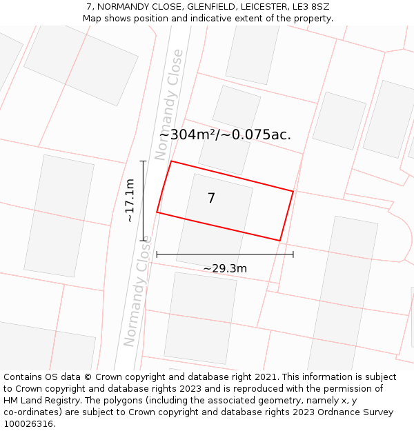 7, NORMANDY CLOSE, GLENFIELD, LEICESTER, LE3 8SZ: Plot and title map