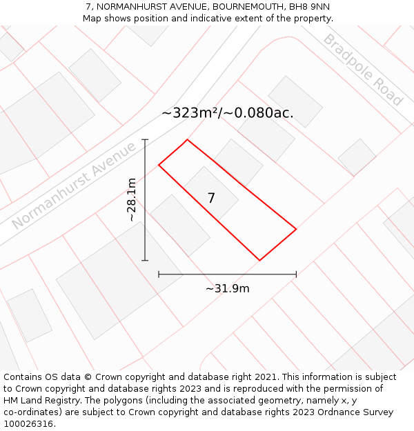 7, NORMANHURST AVENUE, BOURNEMOUTH, BH8 9NN: Plot and title map