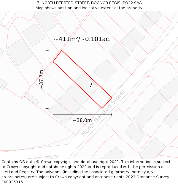 7, NORTH BERSTED STREET, BOGNOR REGIS, PO22 9AA: Plot and title map