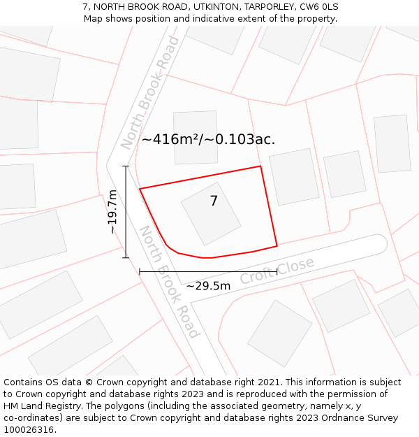 7, NORTH BROOK ROAD, UTKINTON, TARPORLEY, CW6 0LS: Plot and title map
