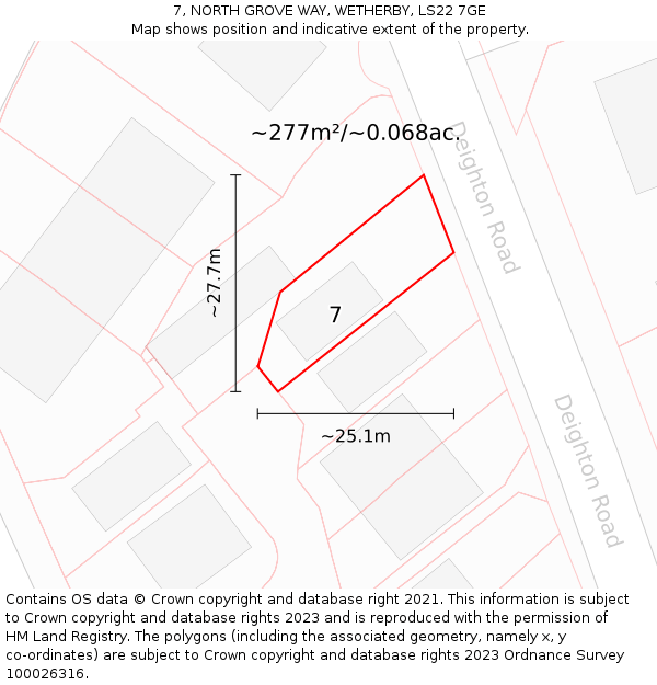 7, NORTH GROVE WAY, WETHERBY, LS22 7GE: Plot and title map