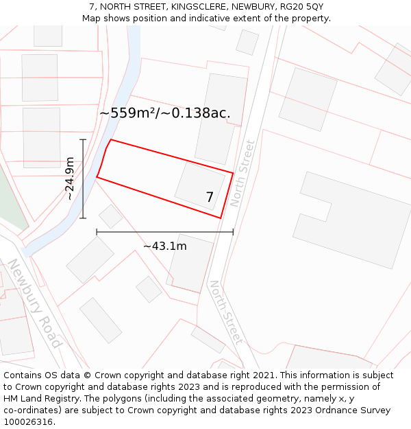 7, NORTH STREET, KINGSCLERE, NEWBURY, RG20 5QY: Plot and title map