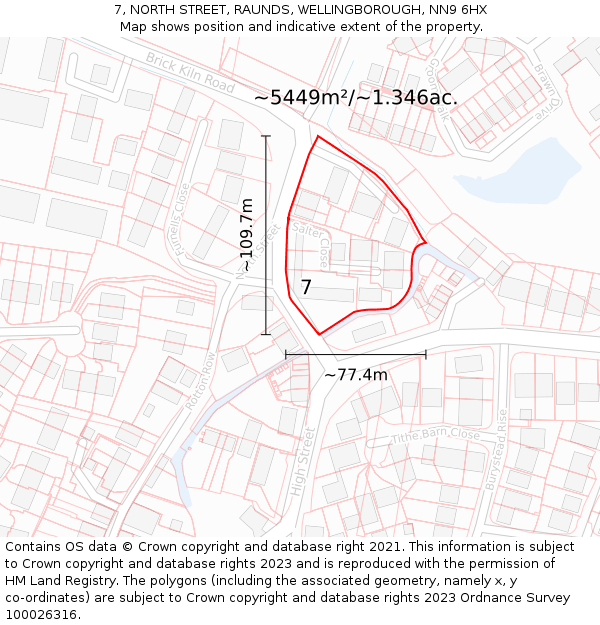 7, NORTH STREET, RAUNDS, WELLINGBOROUGH, NN9 6HX: Plot and title map