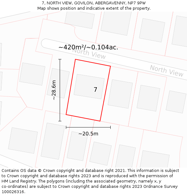 7, NORTH VIEW, GOVILON, ABERGAVENNY, NP7 9PW: Plot and title map