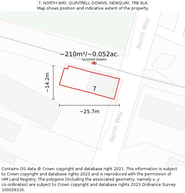 7, NORTH WAY, QUINTRELL DOWNS, NEWQUAY, TR8 4LA: Plot and title map