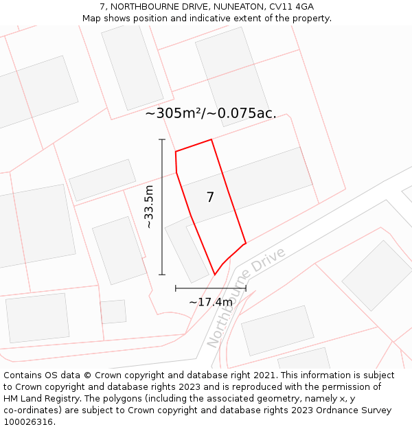 7, NORTHBOURNE DRIVE, NUNEATON, CV11 4GA: Plot and title map