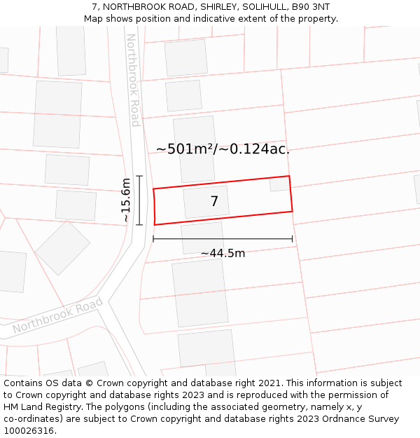 7, NORTHBROOK ROAD, SHIRLEY, SOLIHULL, B90 3NT: Plot and title map