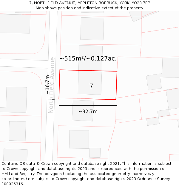 7, NORTHFIELD AVENUE, APPLETON ROEBUCK, YORK, YO23 7EB: Plot and title map