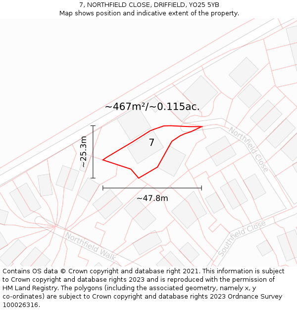 7, NORTHFIELD CLOSE, DRIFFIELD, YO25 5YB: Plot and title map