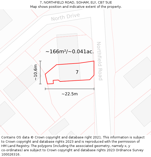 7, NORTHFIELD ROAD, SOHAM, ELY, CB7 5UE: Plot and title map
