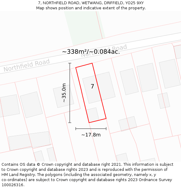 7, NORTHFIELD ROAD, WETWANG, DRIFFIELD, YO25 9XY: Plot and title map