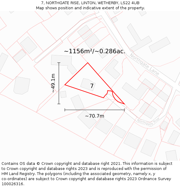 7, NORTHGATE RISE, LINTON, WETHERBY, LS22 4UB: Plot and title map