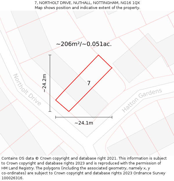 7, NORTHOLT DRIVE, NUTHALL, NOTTINGHAM, NG16 1QX: Plot and title map