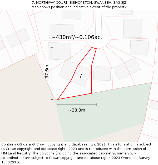 7, NORTHWAY COURT, BISHOPSTON, SWANSEA, SA3 3JZ: Plot and title map