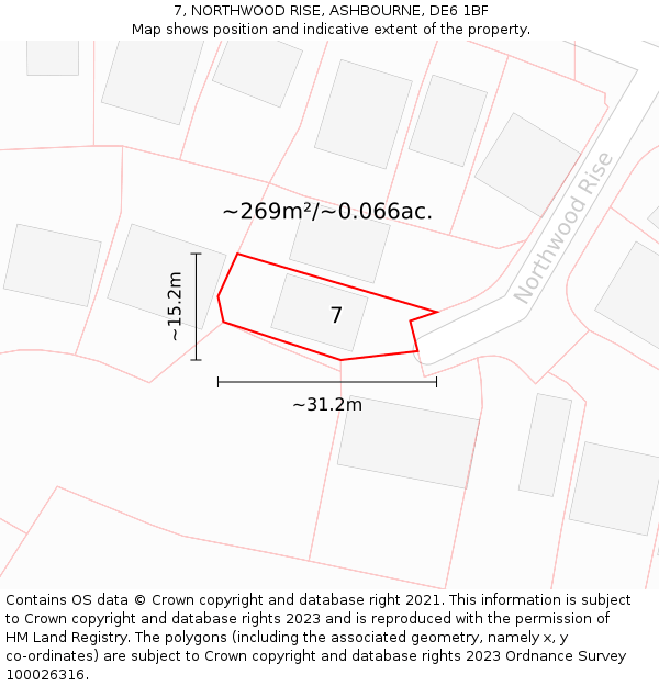 7, NORTHWOOD RISE, ASHBOURNE, DE6 1BF: Plot and title map