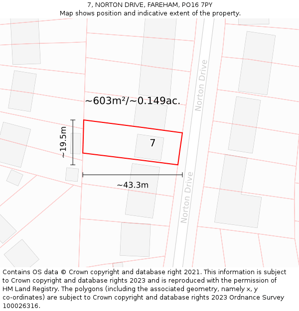 7, NORTON DRIVE, FAREHAM, PO16 7PY: Plot and title map
