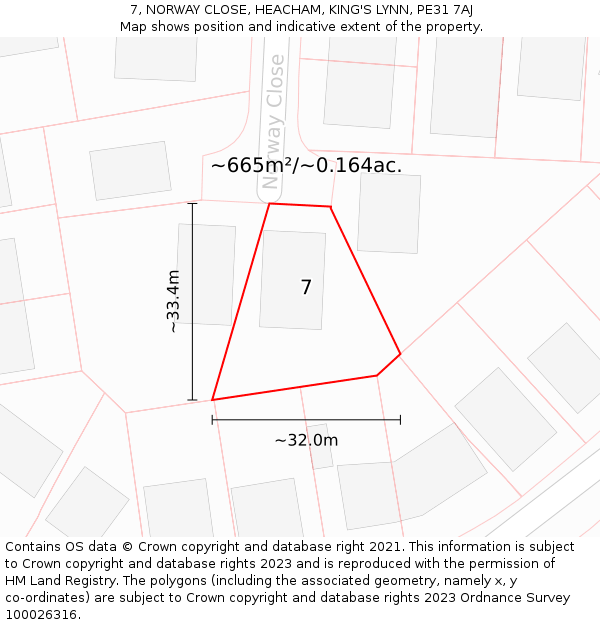 7, NORWAY CLOSE, HEACHAM, KING'S LYNN, PE31 7AJ: Plot and title map