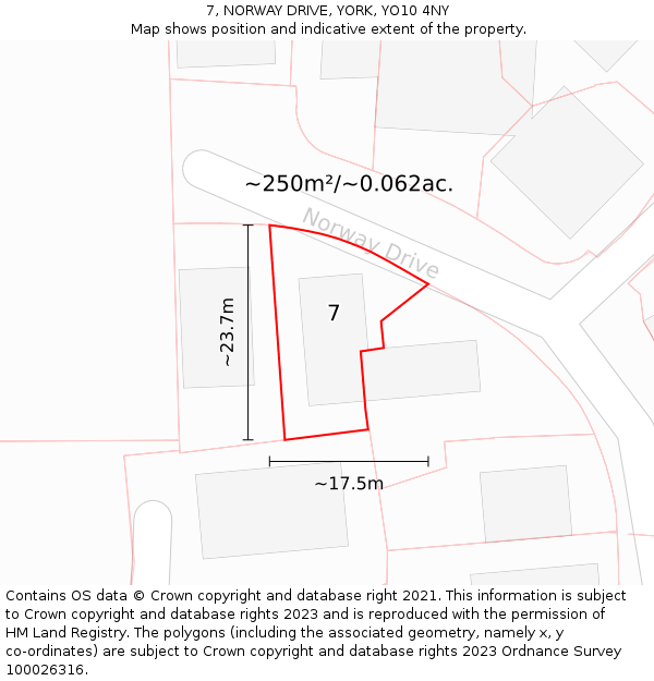7, NORWAY DRIVE, YORK, YO10 4NY: Plot and title map