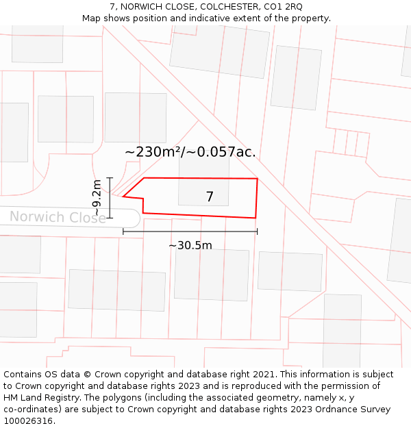 7, NORWICH CLOSE, COLCHESTER, CO1 2RQ: Plot and title map