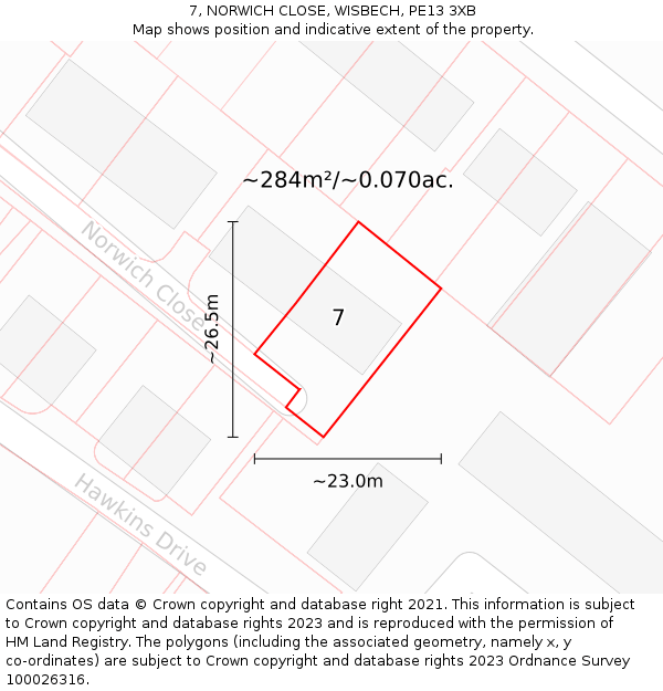 7, NORWICH CLOSE, WISBECH, PE13 3XB: Plot and title map