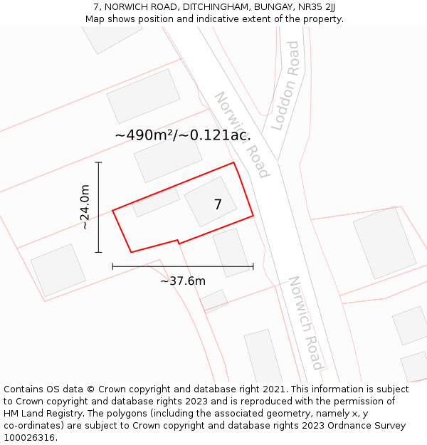 7, NORWICH ROAD, DITCHINGHAM, BUNGAY, NR35 2JJ: Plot and title map