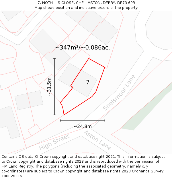 7, NOTHILLS CLOSE, CHELLASTON, DERBY, DE73 6PR: Plot and title map
