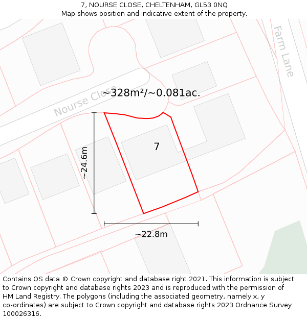 7, NOURSE CLOSE, CHELTENHAM, GL53 0NQ: Plot and title map