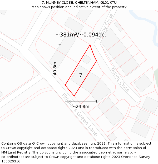 7, NUNNEY CLOSE, CHELTENHAM, GL51 0TU: Plot and title map