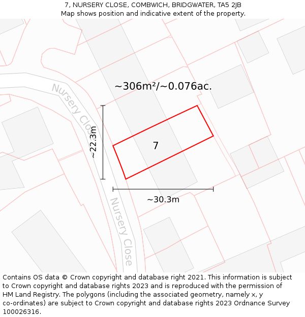 7, NURSERY CLOSE, COMBWICH, BRIDGWATER, TA5 2JB: Plot and title map