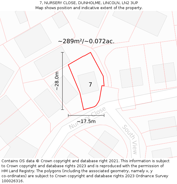7, NURSERY CLOSE, DUNHOLME, LINCOLN, LN2 3UP: Plot and title map