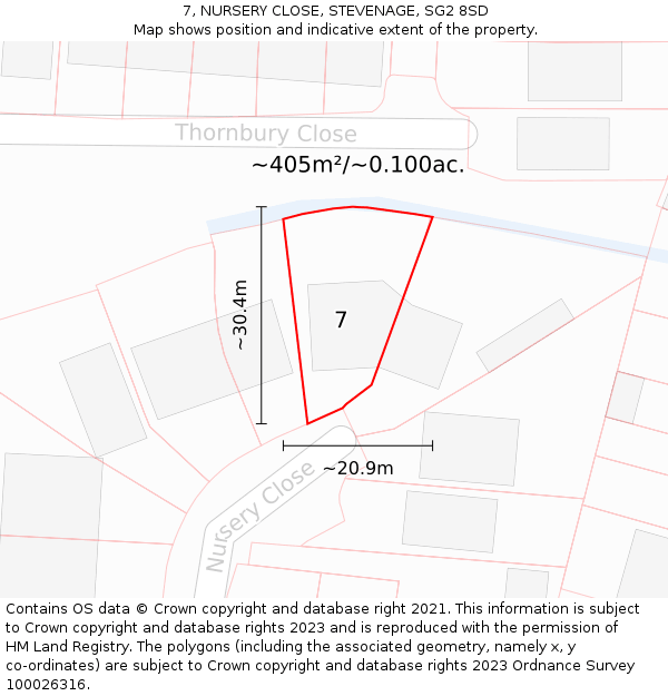 7, NURSERY CLOSE, STEVENAGE, SG2 8SD: Plot and title map