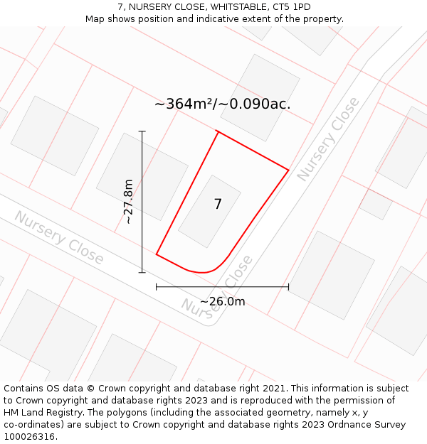 7, NURSERY CLOSE, WHITSTABLE, CT5 1PD: Plot and title map