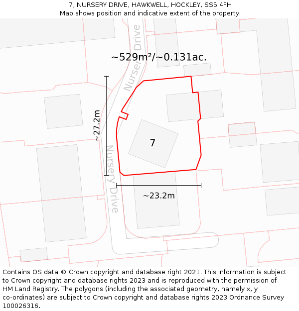 7, NURSERY DRIVE, HAWKWELL, HOCKLEY, SS5 4FH: Plot and title map