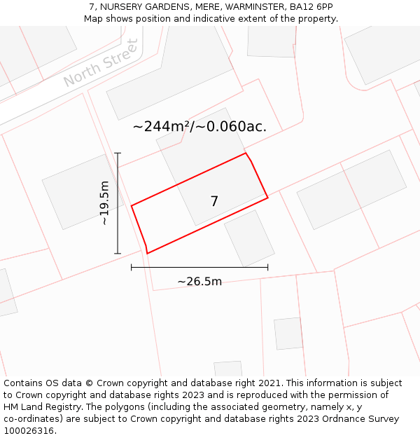 7, NURSERY GARDENS, MERE, WARMINSTER, BA12 6PP: Plot and title map