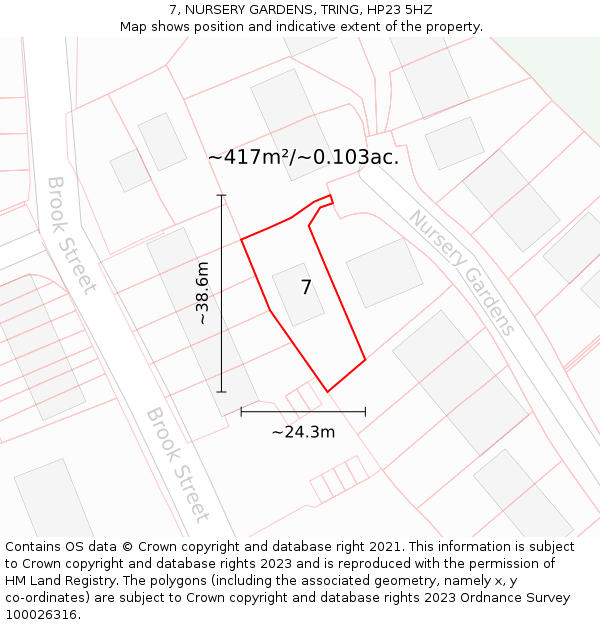 7, NURSERY GARDENS, TRING, HP23 5HZ: Plot and title map