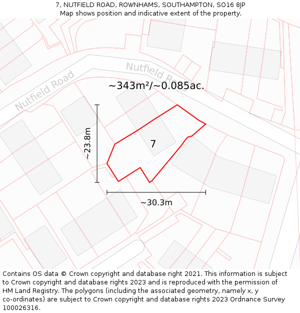 7, NUTFIELD ROAD, ROWNHAMS, SOUTHAMPTON, SO16 8JP: Plot and title map