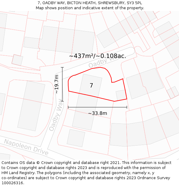7, OADBY WAY, BICTON HEATH, SHREWSBURY, SY3 5PL: Plot and title map