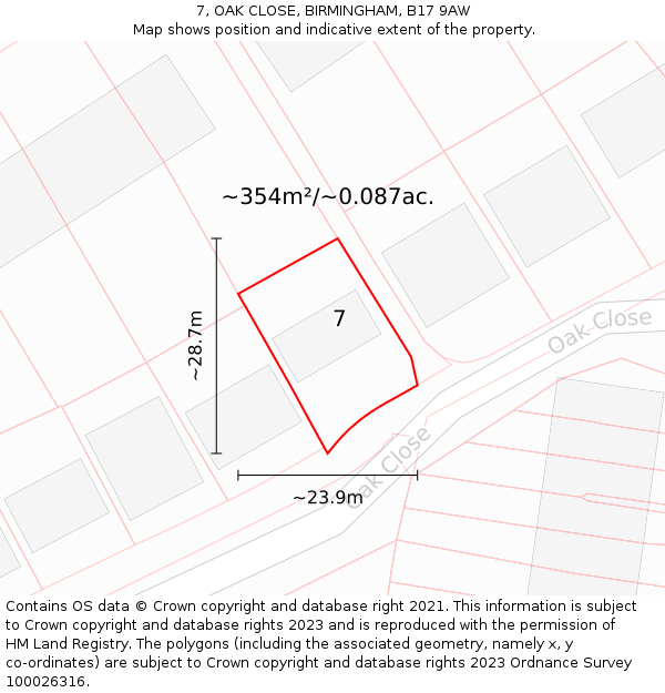 7, OAK CLOSE, BIRMINGHAM, B17 9AW: Plot and title map