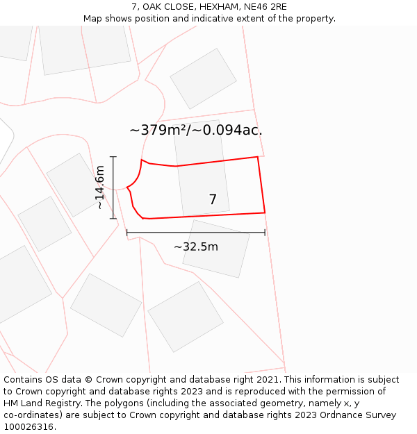 7, OAK CLOSE, HEXHAM, NE46 2RE: Plot and title map