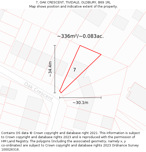 7, OAK CRESCENT, TIVIDALE, OLDBURY, B69 1RL: Plot and title map