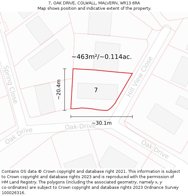7, OAK DRIVE, COLWALL, MALVERN, WR13 6RA: Plot and title map