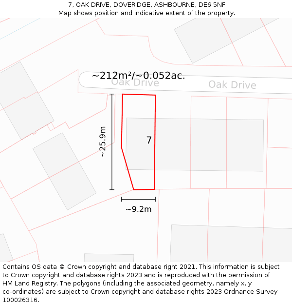 7, OAK DRIVE, DOVERIDGE, ASHBOURNE, DE6 5NF: Plot and title map