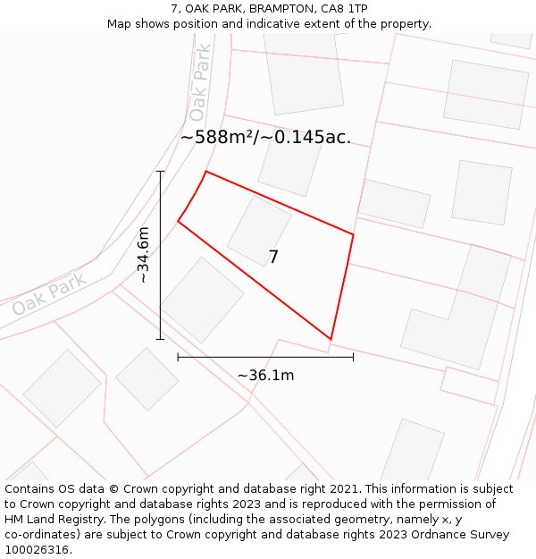 7, OAK PARK, BRAMPTON, CA8 1TP: Plot and title map